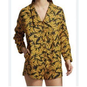 Farm Rio Black Spotted Banana Linen Romper Oversized Collar Sz Small NWT $200